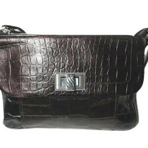 Vintage Brighton Shoulder Bag Classic Flap Handbag Croco Embossed Accents